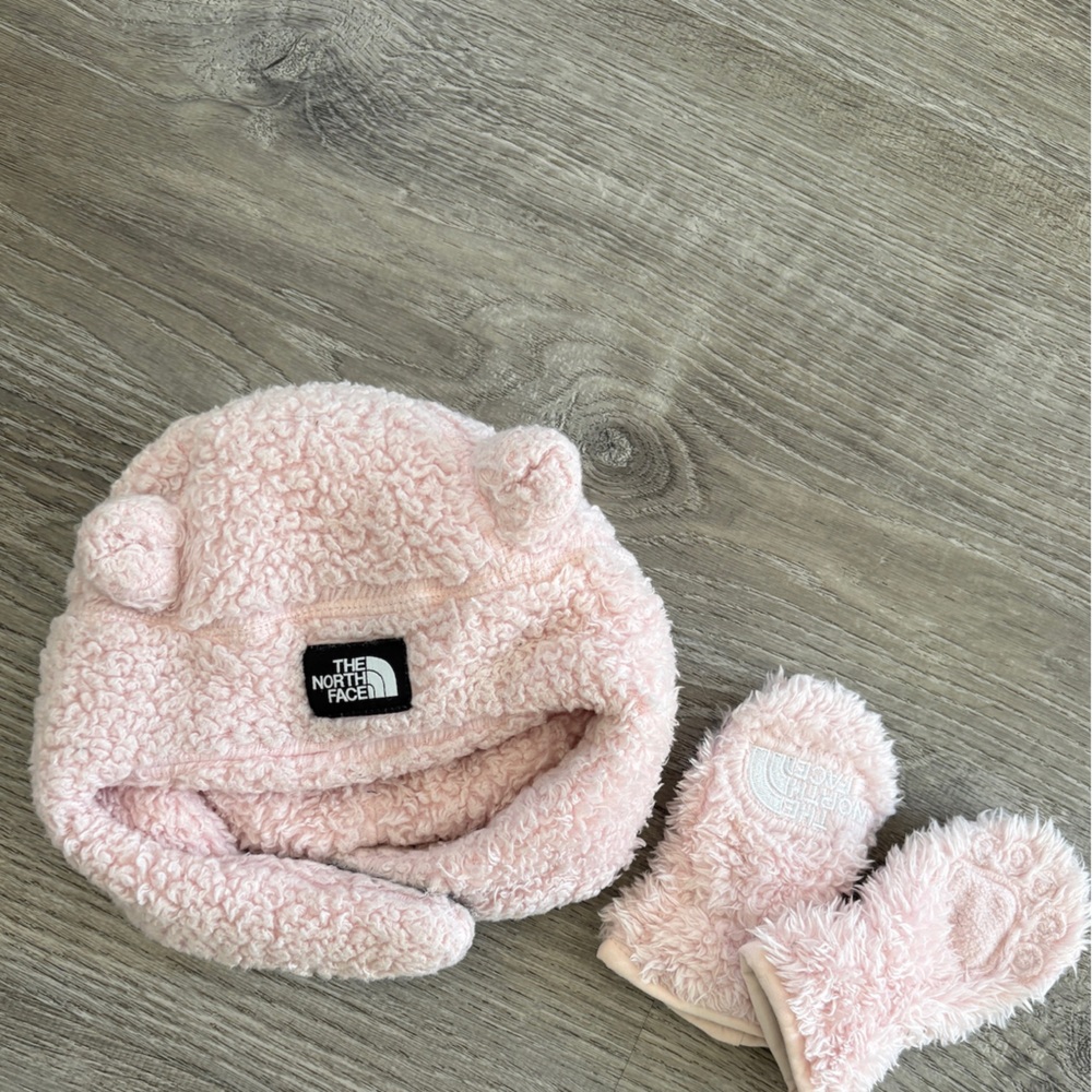 The North Face Pink Fleece Baby Hat and Mittens Set